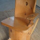 Unique sculptural rocking chair by the Finnish Matti Martikka in solid pine, 1960s.