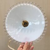 Pair of pendants in white opaline and transparent serrated edges