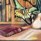 Nature morte, livres et tournesols, huile sur panneau