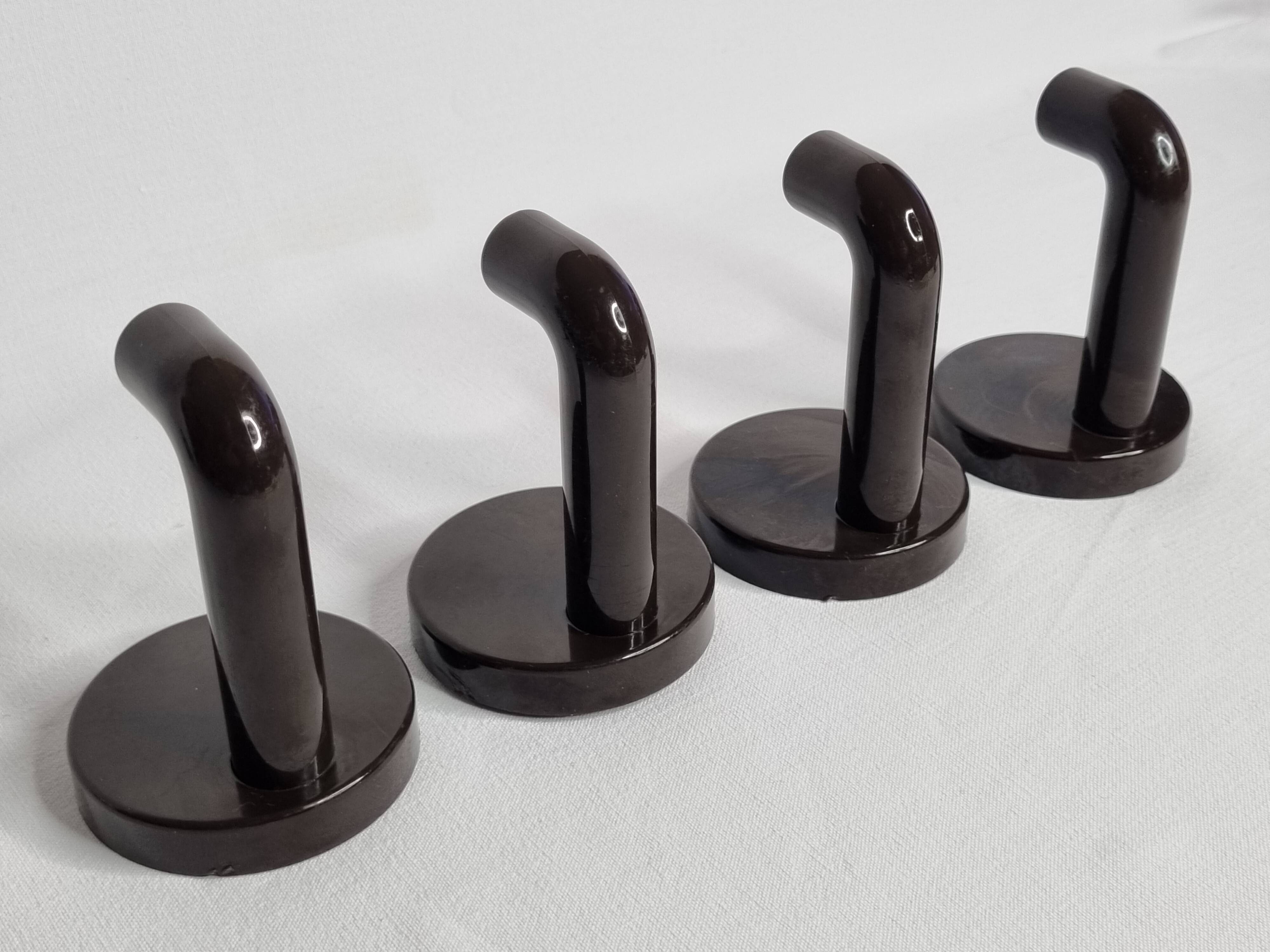 Set of 4 vintage 70s wall hooks, 10 cm