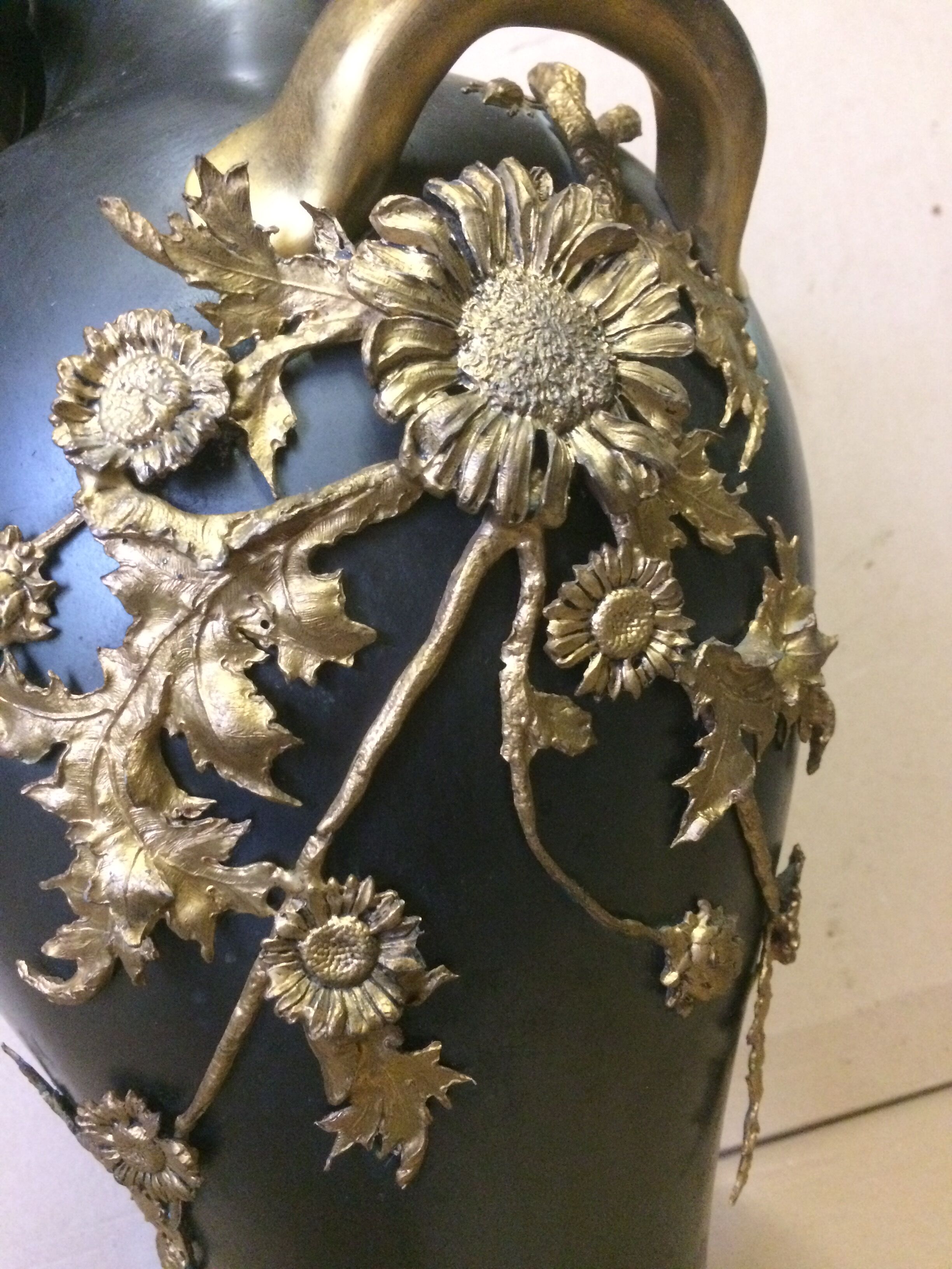 Large Art Nouveau vase in patinated and gilded metal period 1880 1900