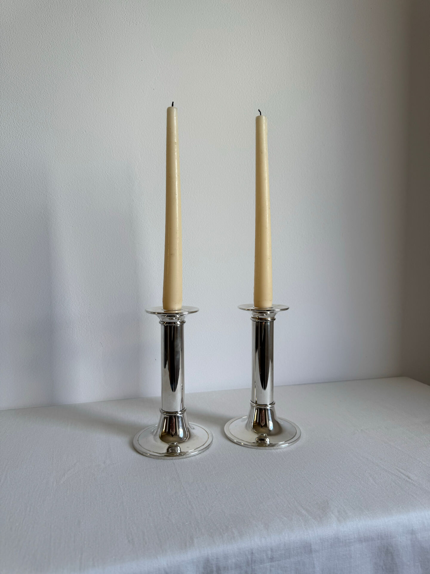 2 Elegant Vintage Mid Century Modern Silver Plated Candlestick Holders