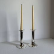 2 porte-bougies en argent vintage élégant de style mid-century moderne