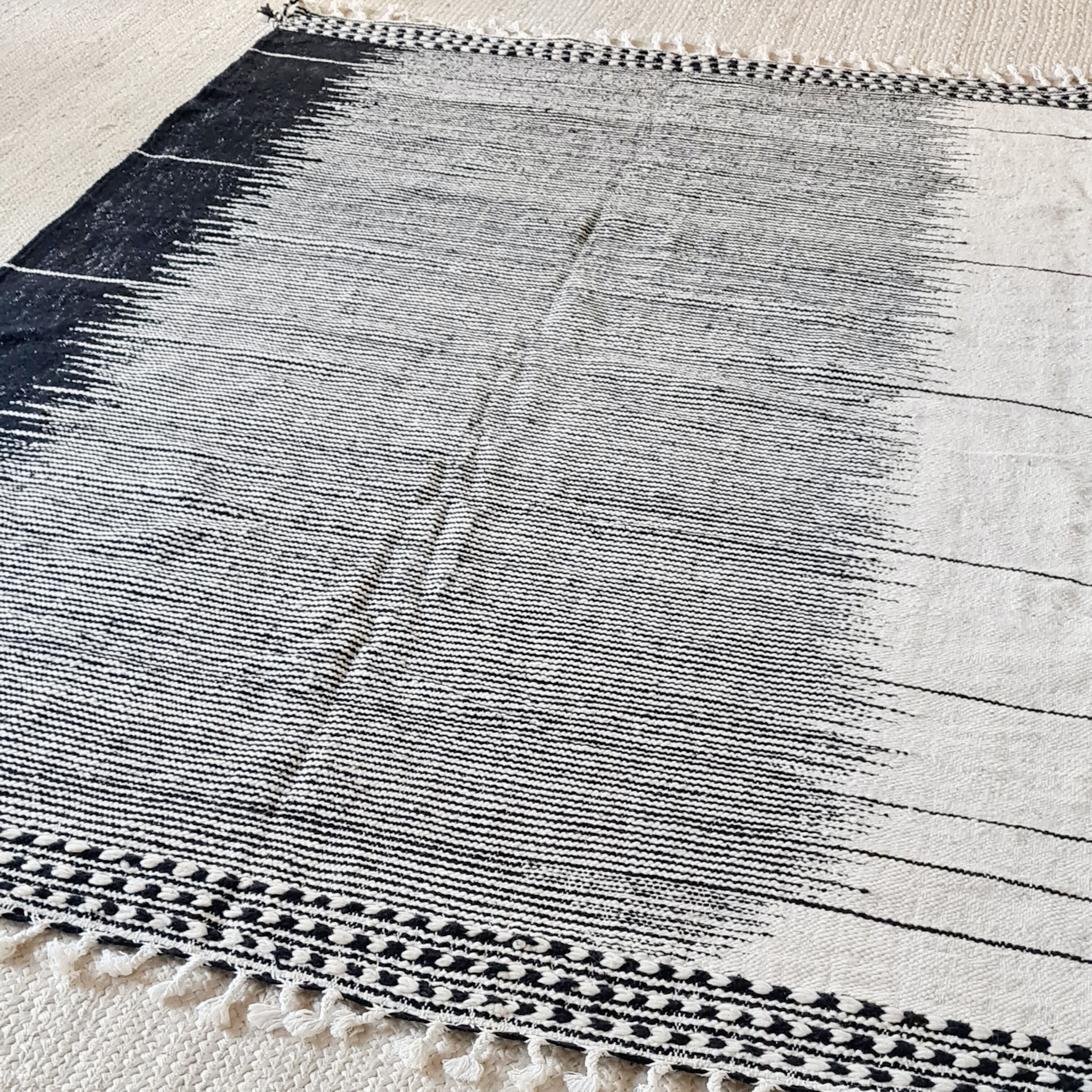 Black and white wool kilim rug 240 x 156