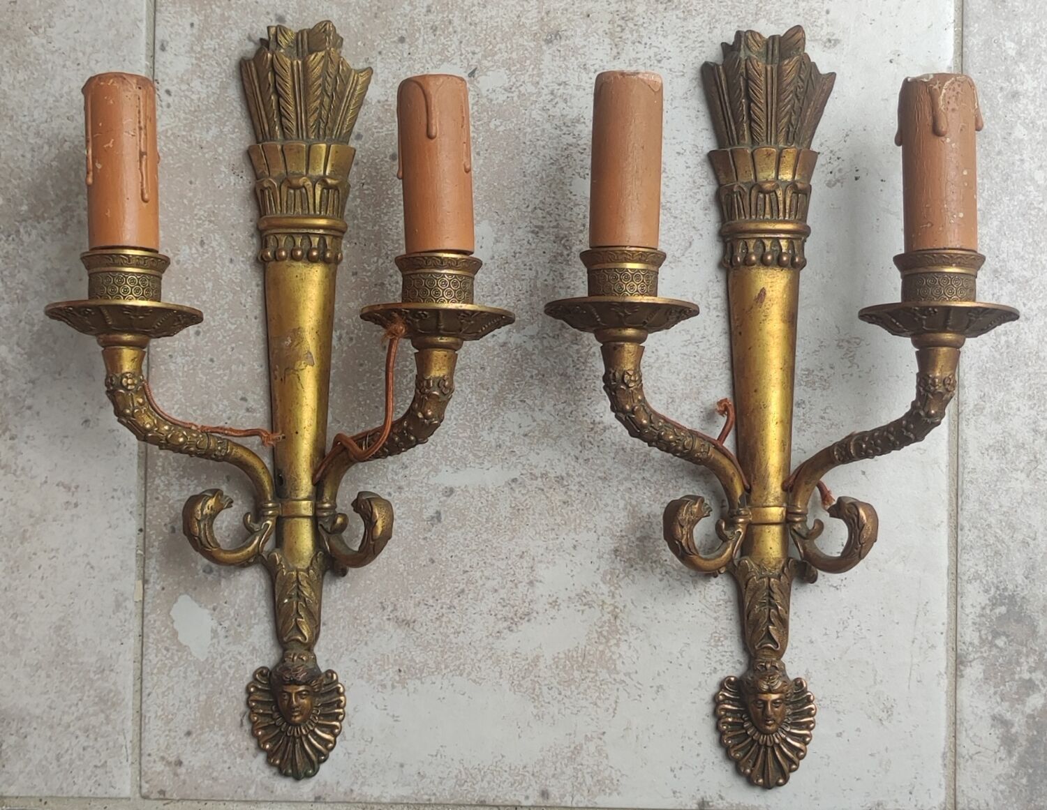 Pair of old bronze sconces