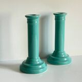 Paire bougeoirs céramique bleue océan vintage