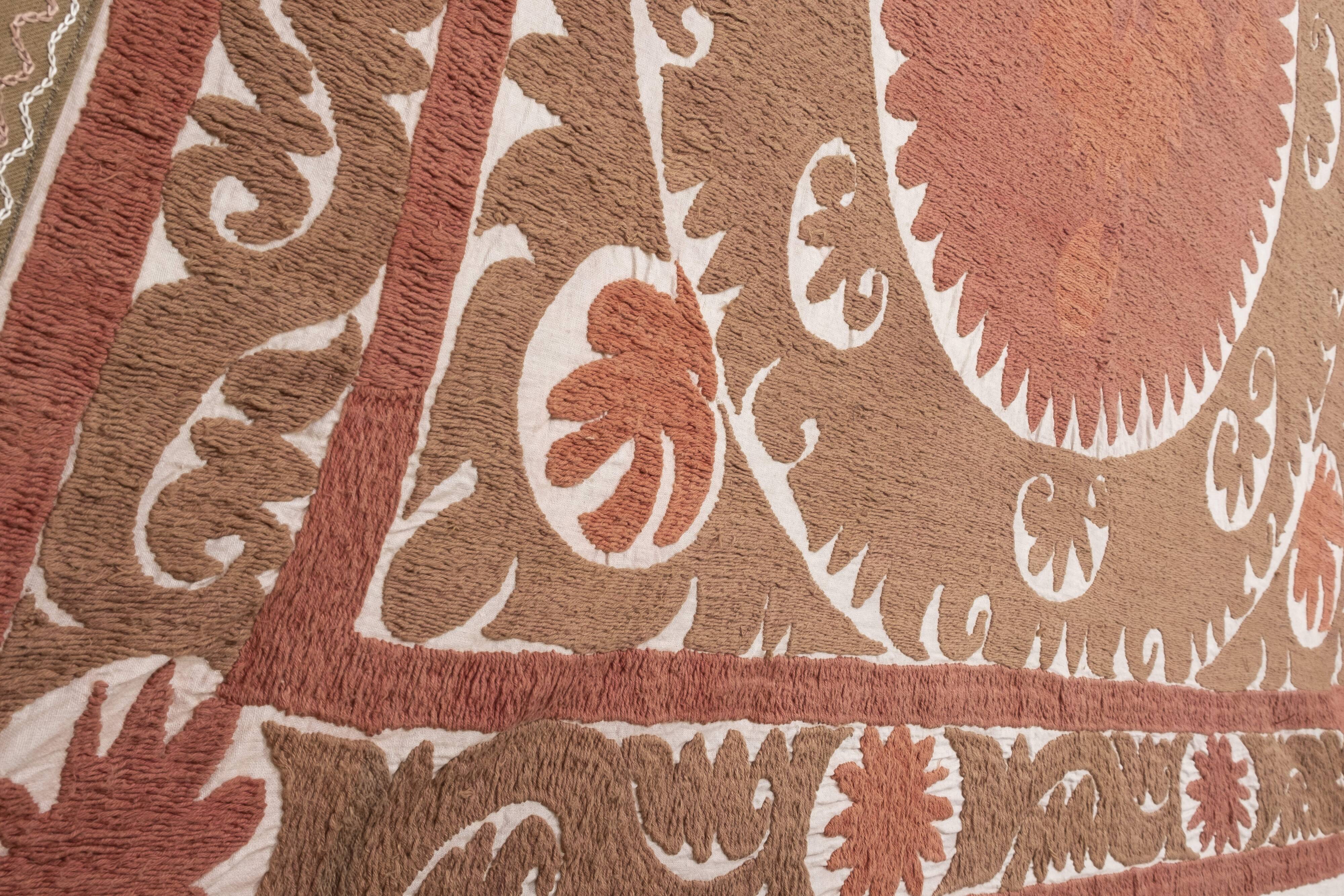 Suzani Bedspread - Neutral Red Colorful Uzbek Table Cloth - Tribal Embroidery Wall Decor