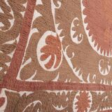 Suzani Bedspread - Neutral Red Colorful Uzbek Table Cloth - Tribal Embroidery Wall Decor