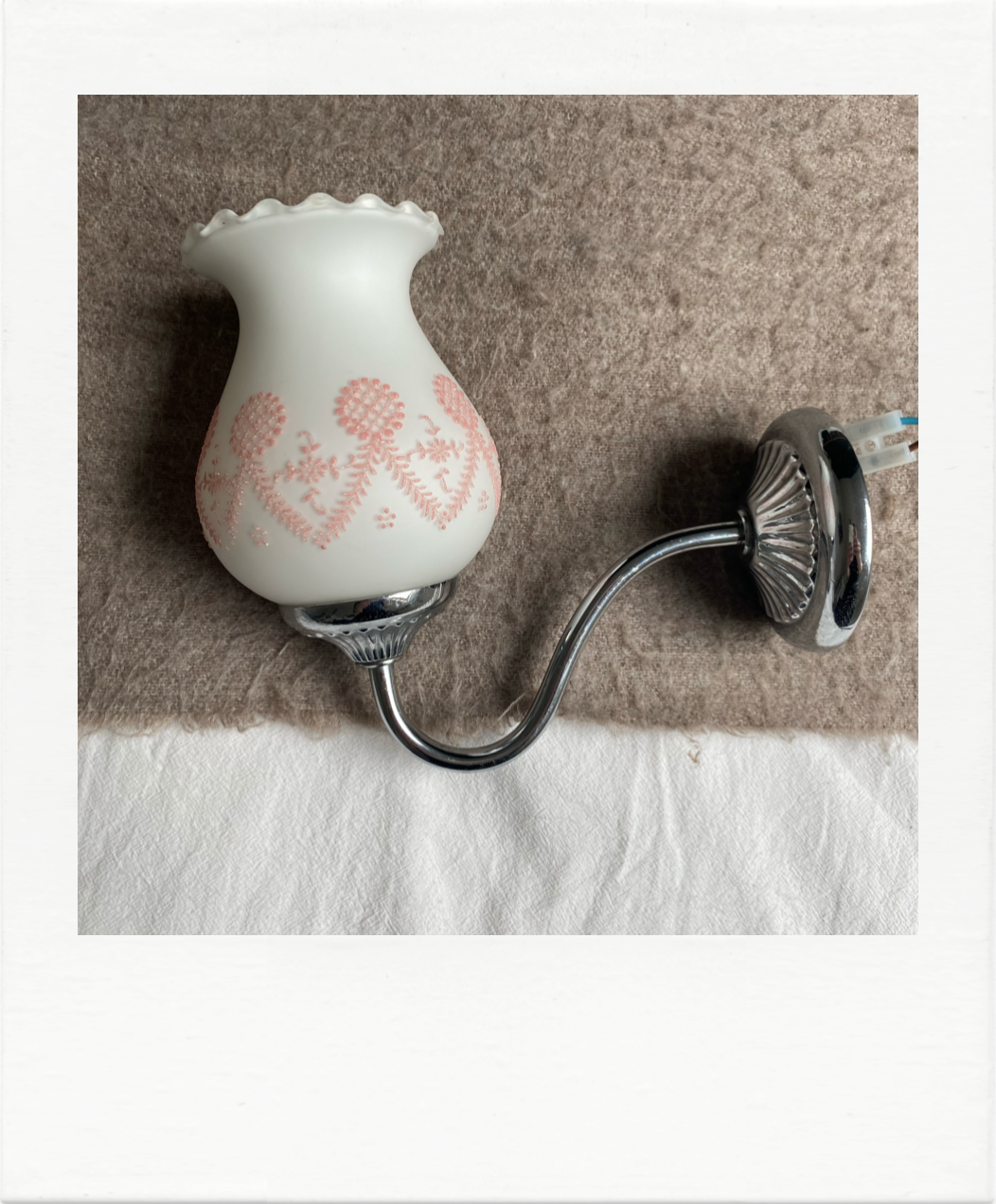 Chrome and opaline applique, touches of pink