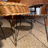 Ensemble 2 fauteuils et table basse en osier Raoul Guy 1950