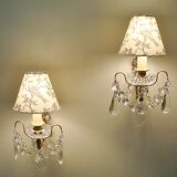 Paire d'appliques pampilles avec abat-jours en toile de Jouy