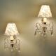 Pair of grapevine wall lamps with lampshades in Toile de Jouy