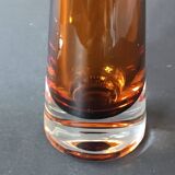 Two vintage Scandinavian double-layered amber blown glass candlesticks