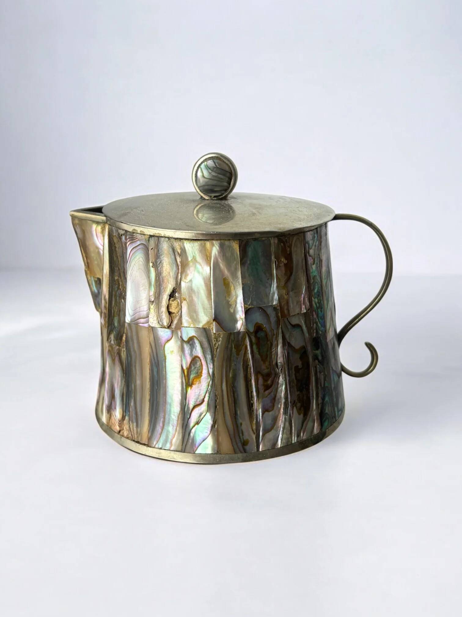 Abalone shell & alpaca jar, Mexico, 1970s