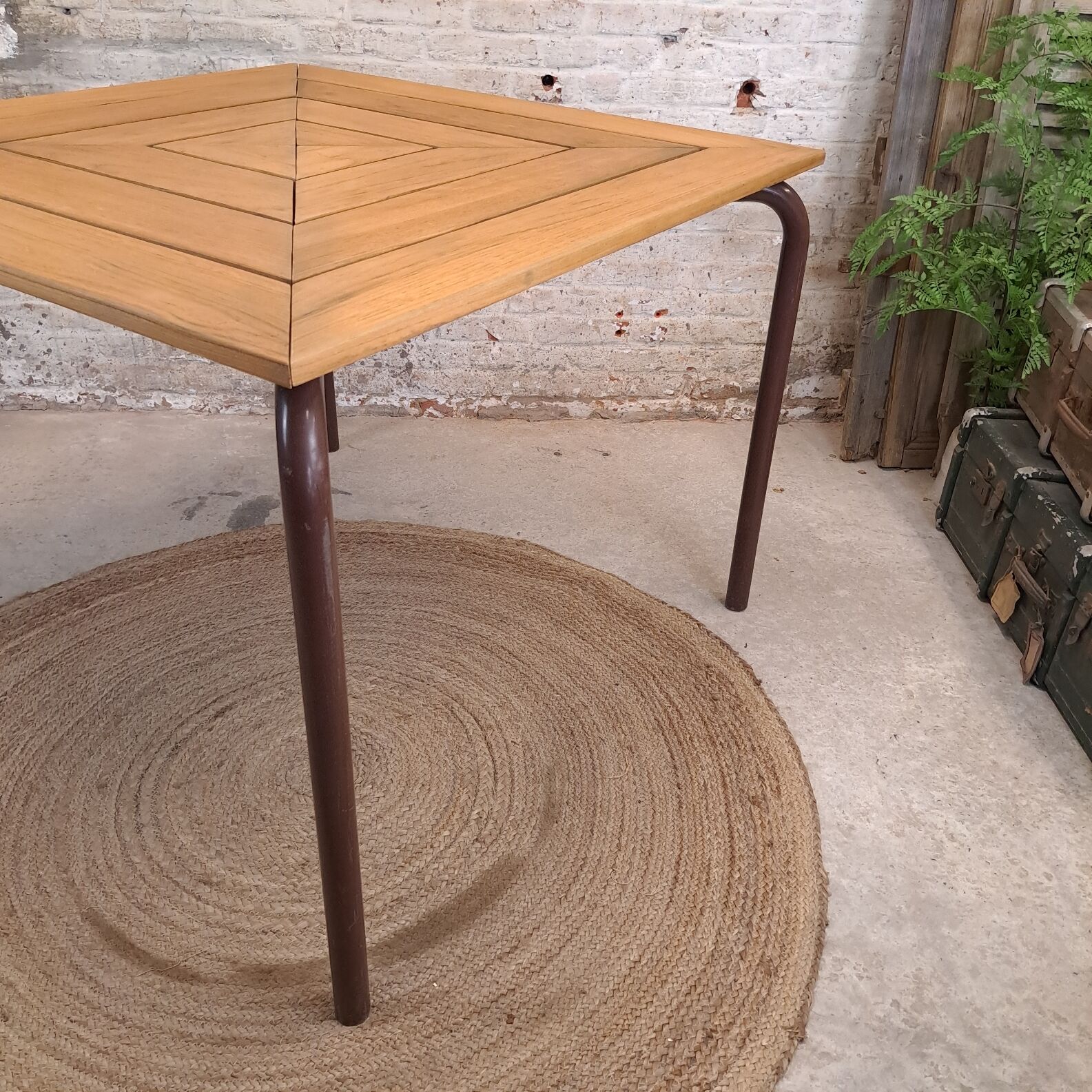 Square wooden metal table