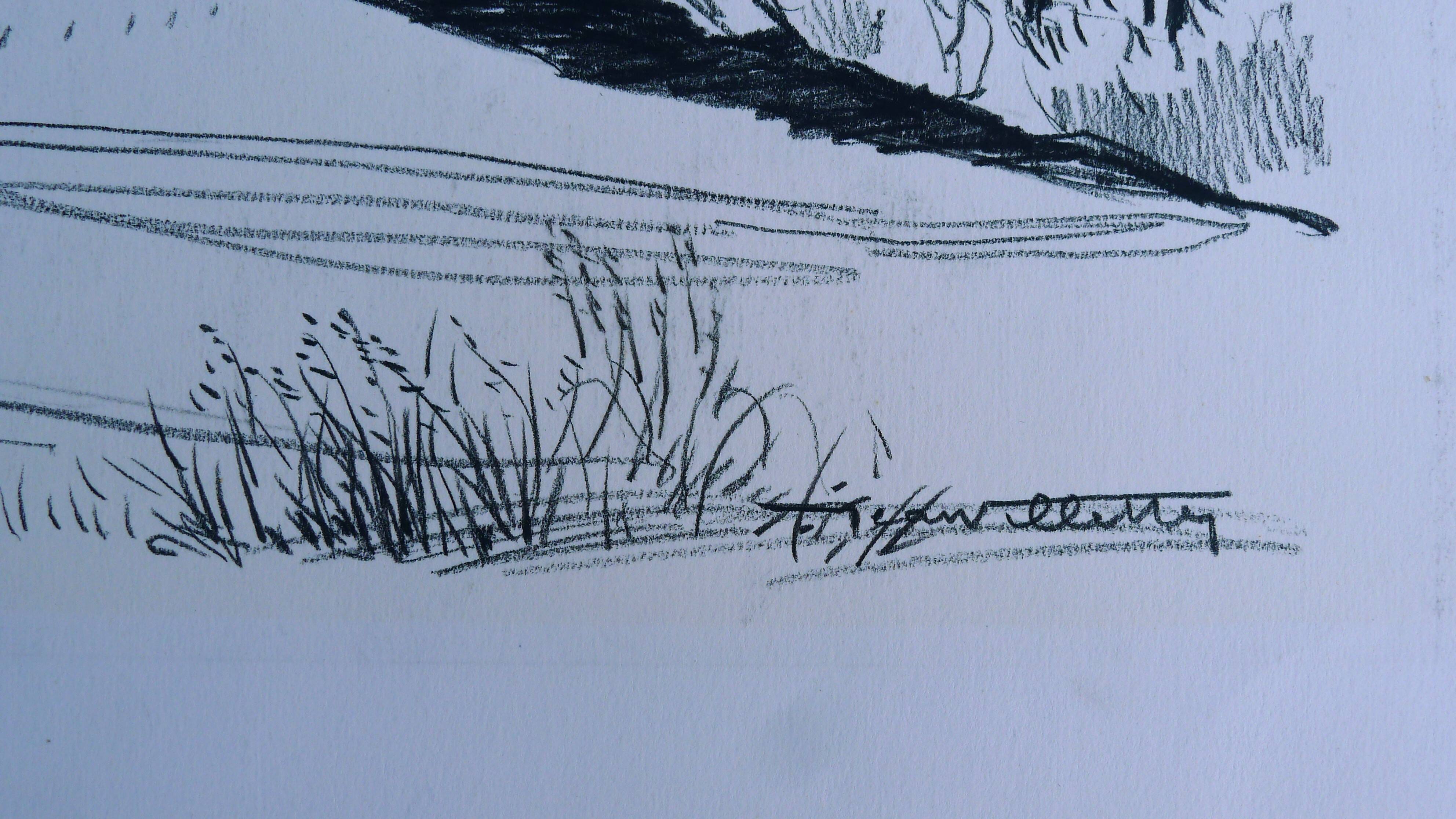 Original drawing in black chalk by Jean Villette (1913-2005)