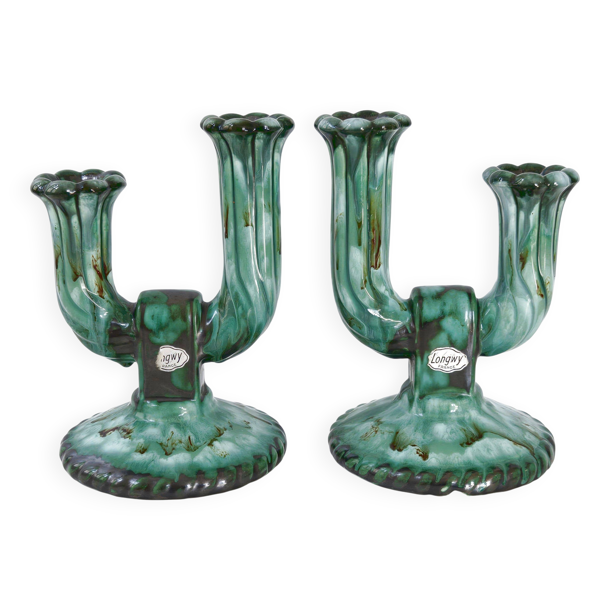Pair of vintage Longwy candlesticks 1960