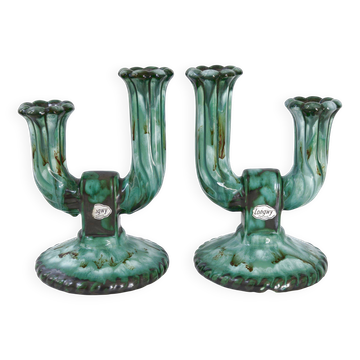 Pair of vintage Longwy candlesticks 1960