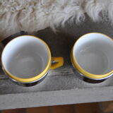 Series of 6 ceramic and stainless steel cups - 70s - Vintage