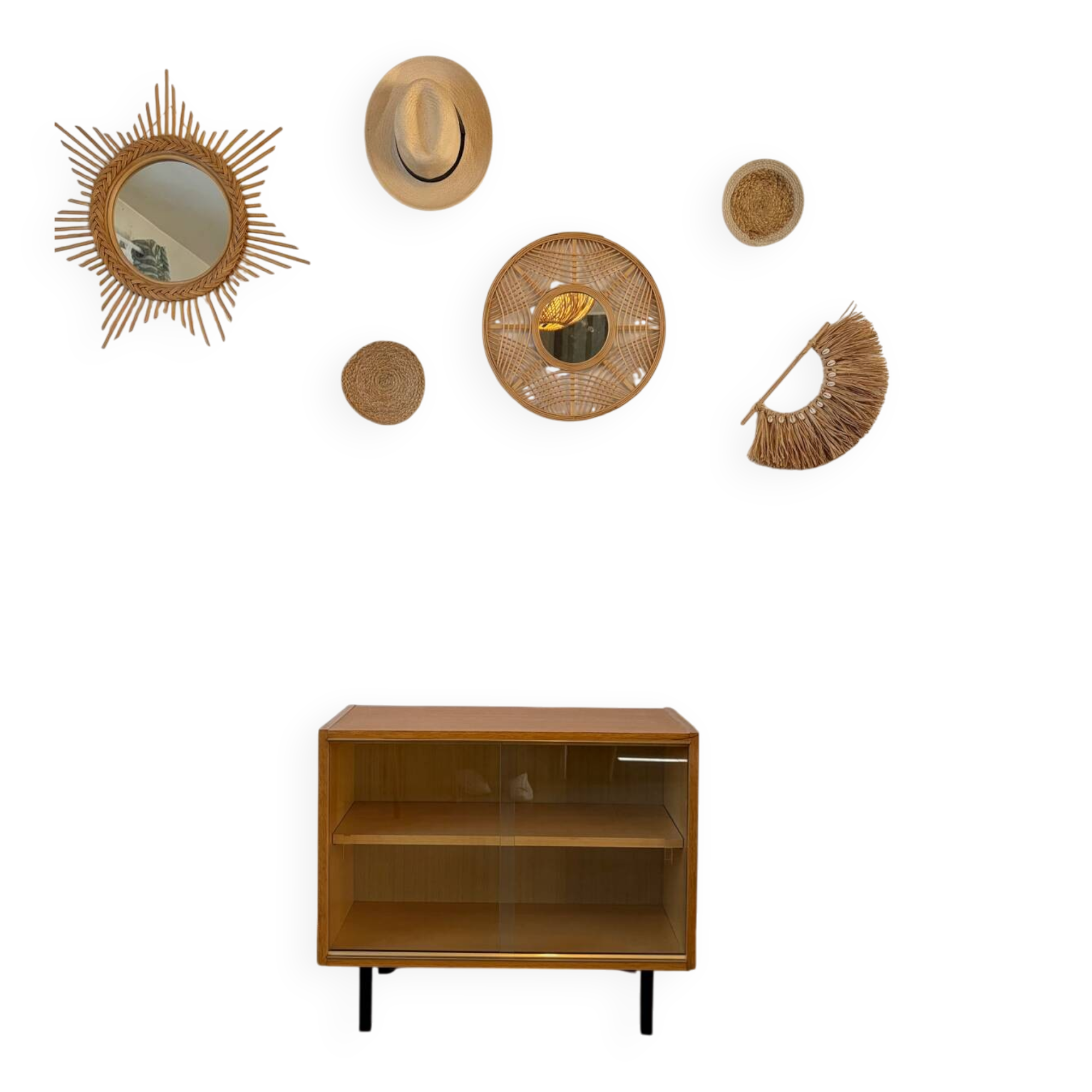 Vintage oak display cabinet from the 1960s.