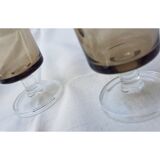6 smoked glass champagne flutes, 70s