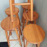 Set of 6 pine bar stools