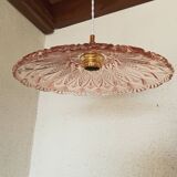 Vintage pink molded glass pendant light