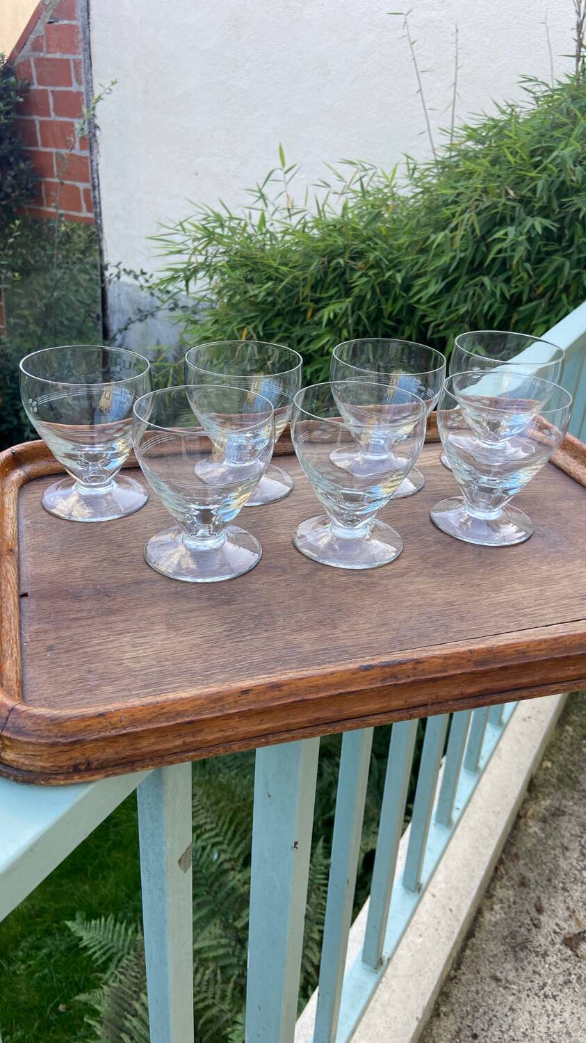 Set de 7 verres à vin gravés vintage 1950