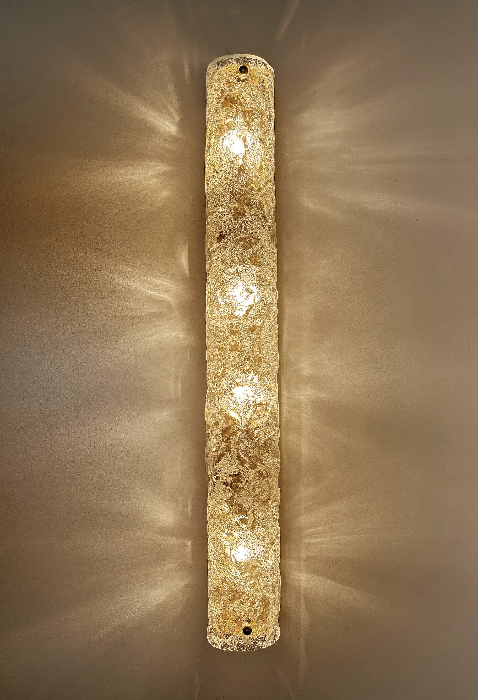 Pair of large vintage brutalist wall lights, murano glass