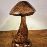 Hand-carved wooden mushroom table lamp with integrated LED