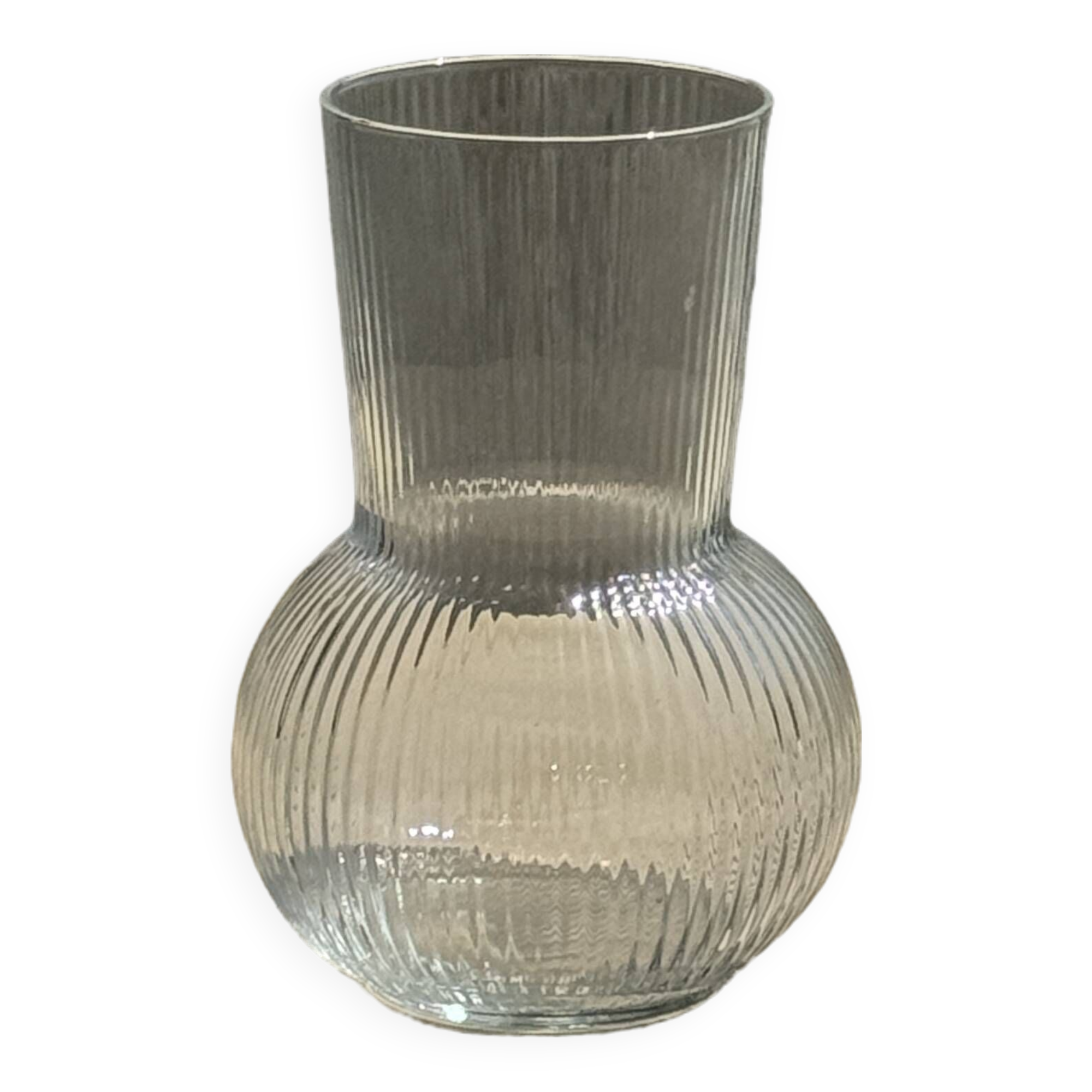 Ribbed glass ball vase