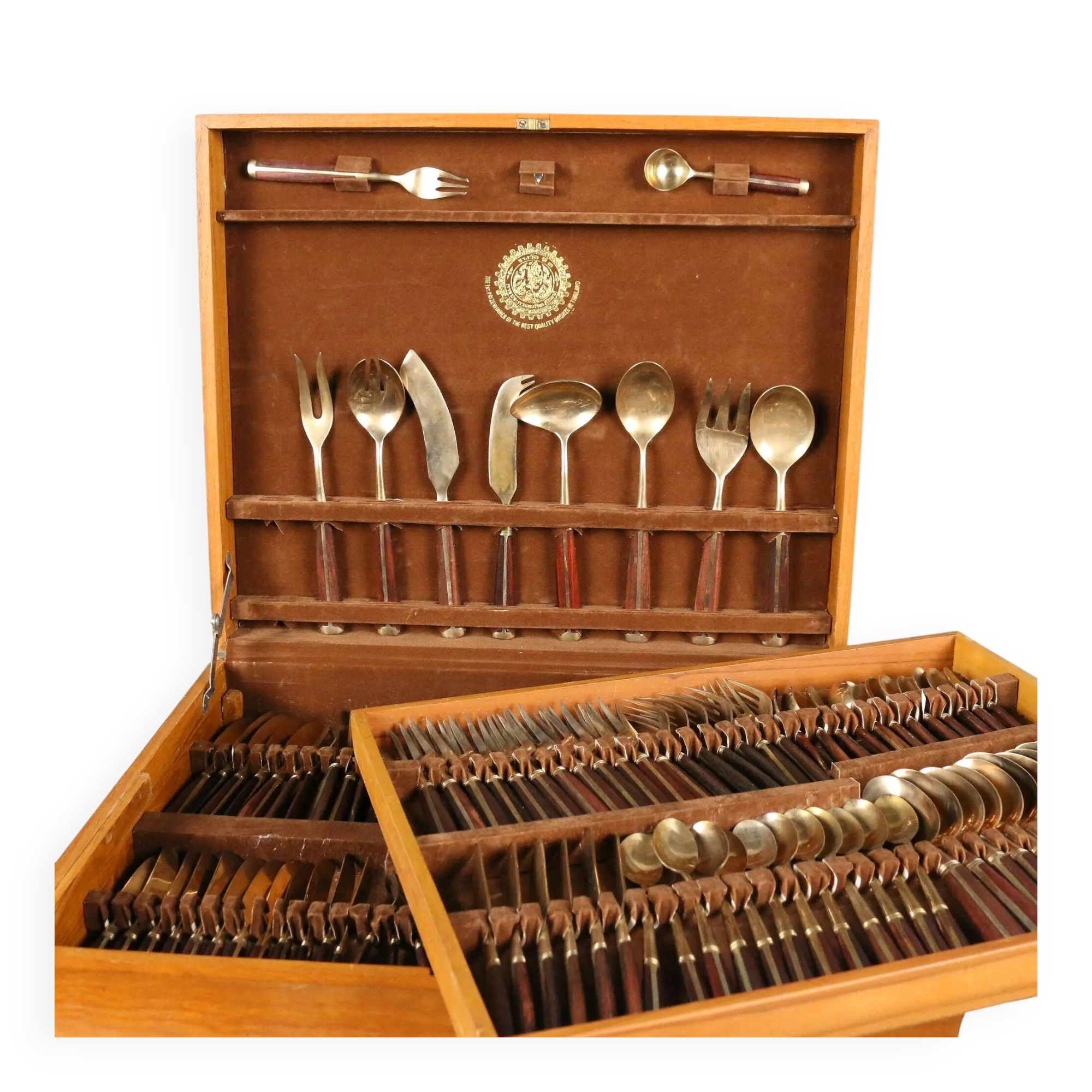 Vintage cutlery service in bronze and violet wood, Thailand, 20th century.