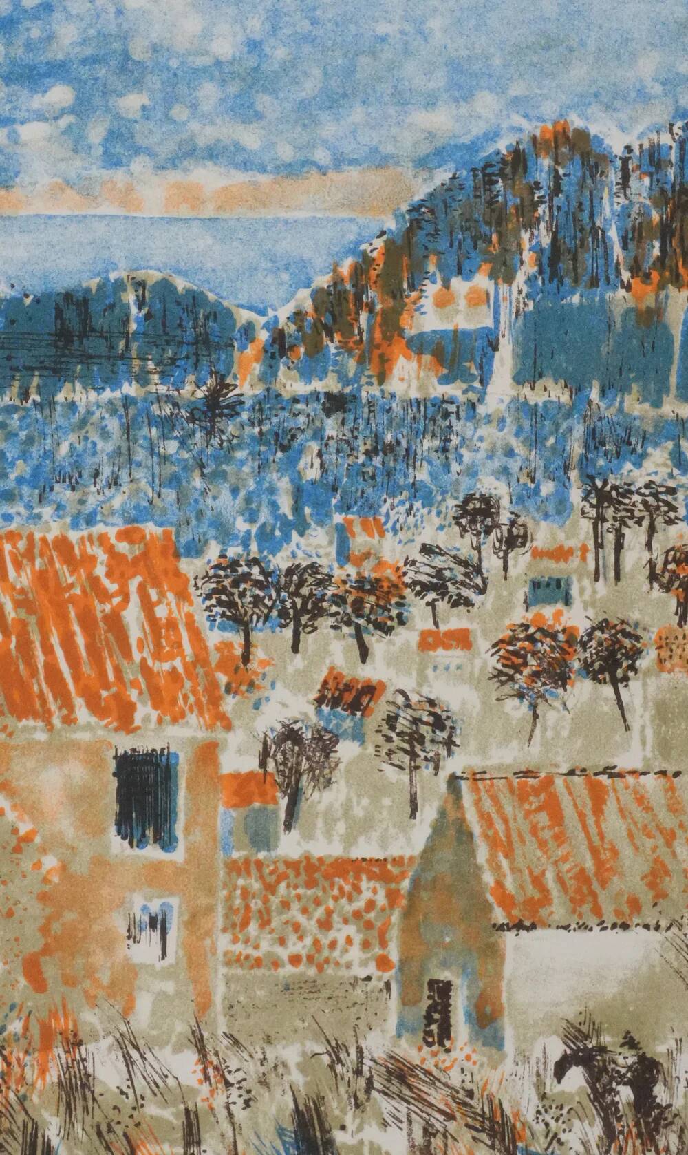 Guy Bardone: Night on the Orange Rooftops, original signed lithograph.
