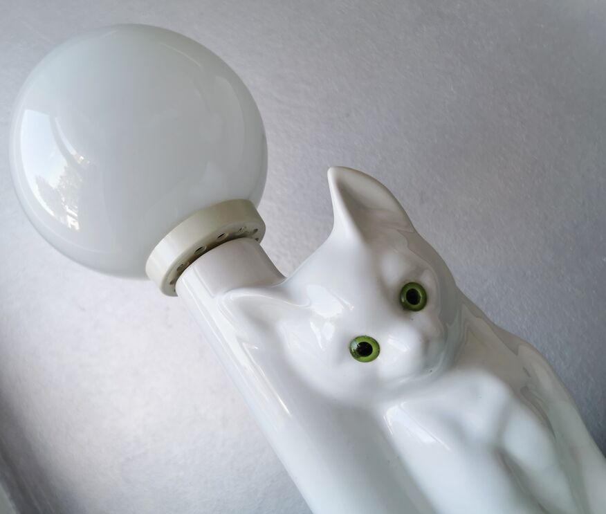 Lampe en céramique chat - Vintage - Brocante en ligne