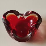 Murano Sommerso Ashtray/Vide Poche. Amber Iridescent Red Glass