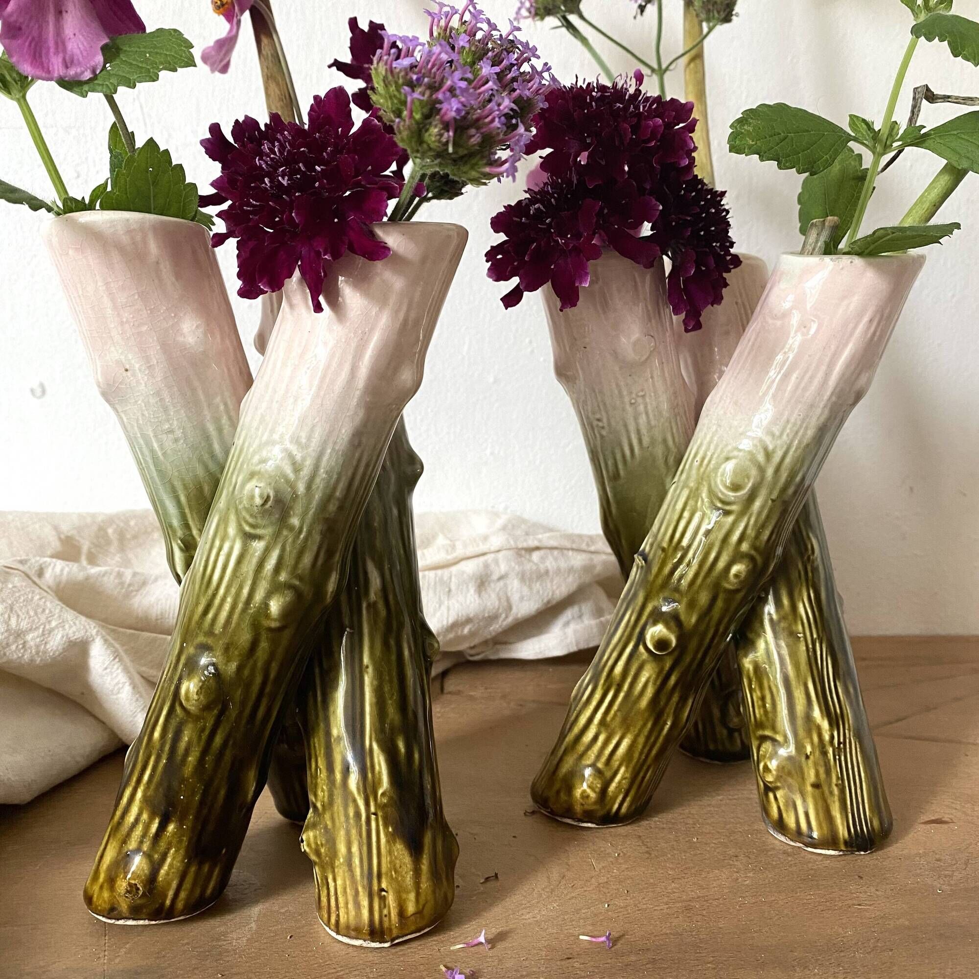 Pair of Art Nouveau branch slip vases