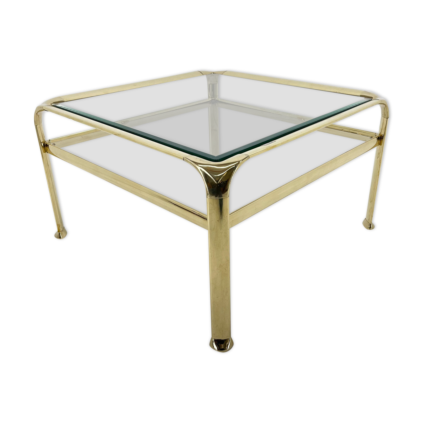 Table basse, laiton & verre, Mauro Lipparini  1970's, italie