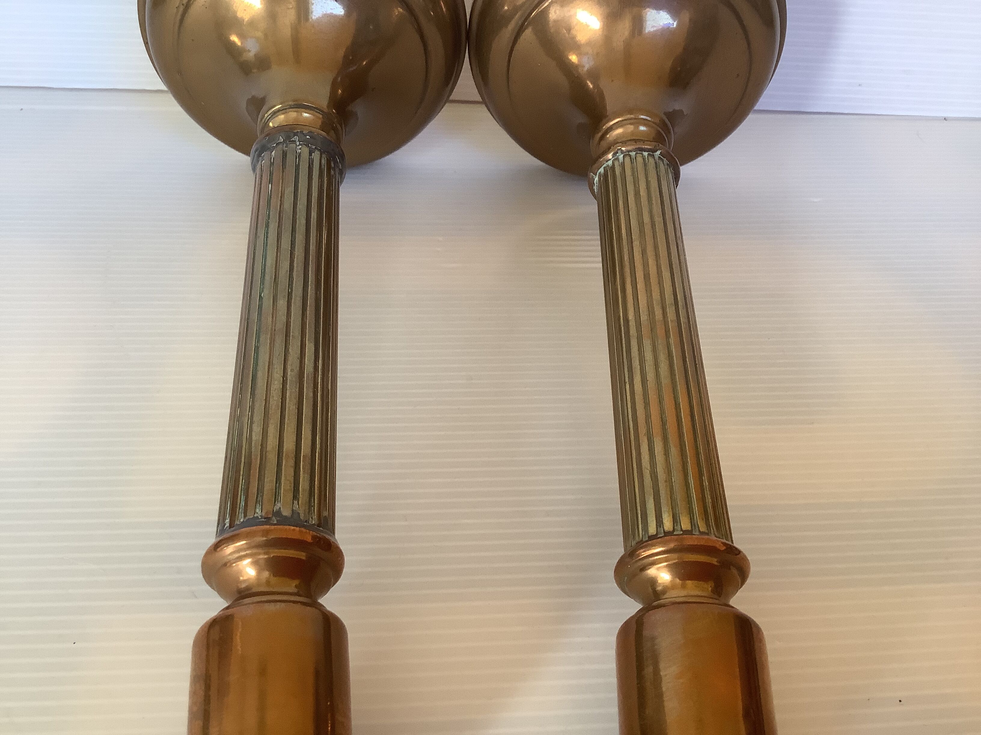 Pair of old brass candle holders