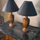 Pair of scandinavian design bedside lamps in turned wood elec ok 48x25