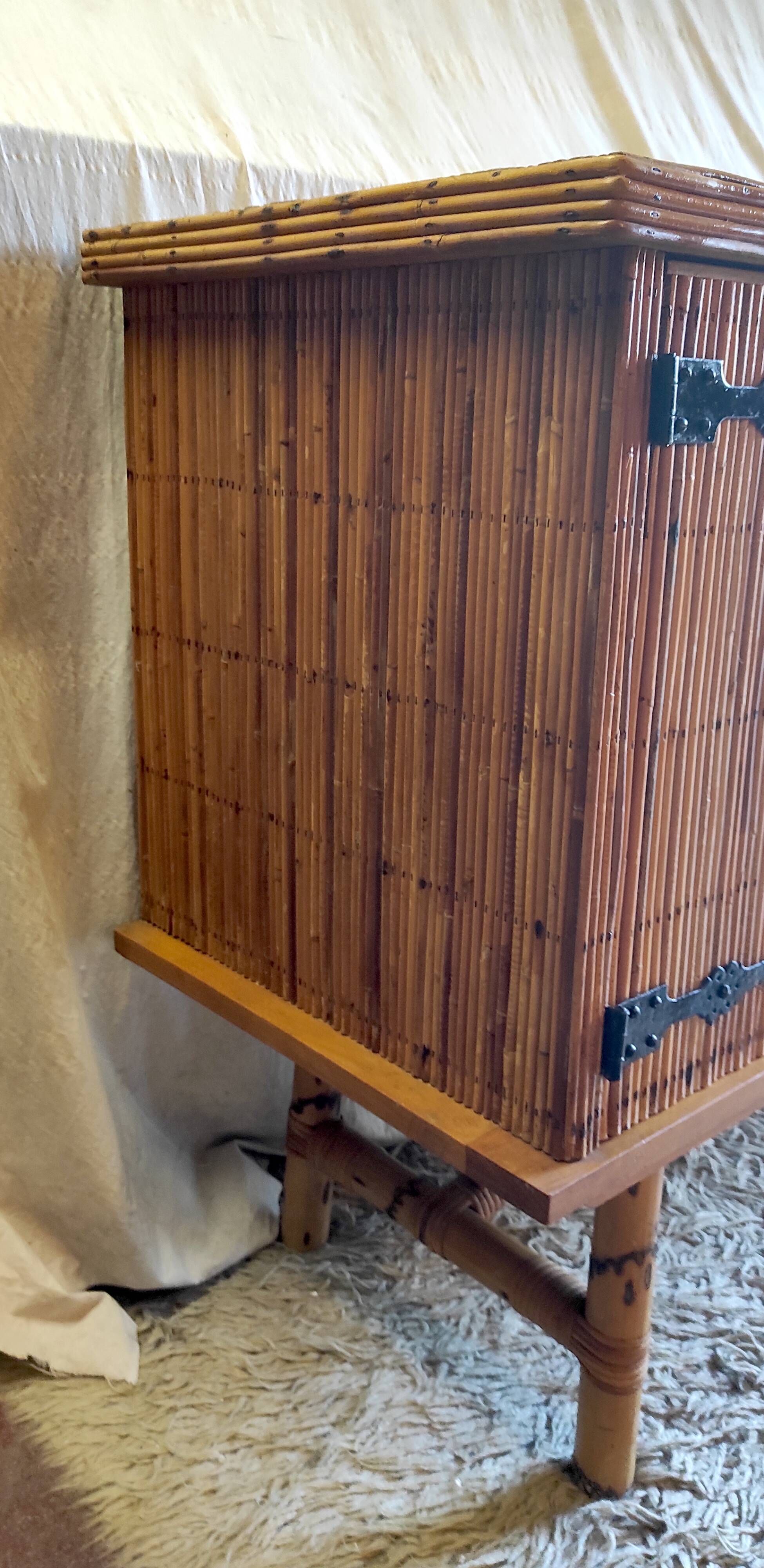Rattan and bamboo sideboard in the style of "Le doux Minet" - 1960s/70s