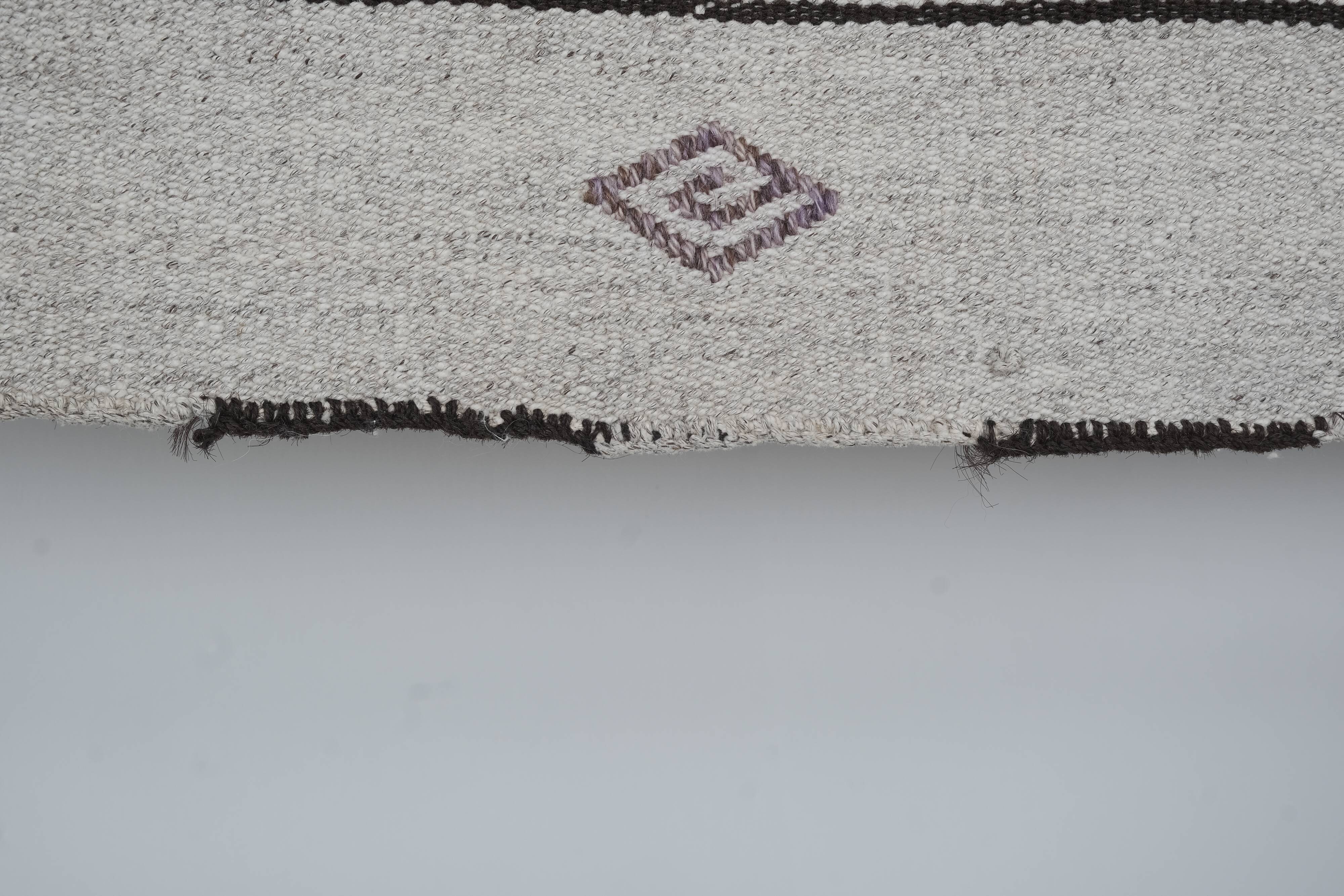 Vintage undyed wool goat hair turkish kilim rug 5' x 6'11''