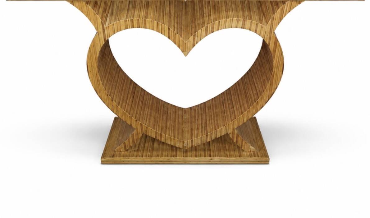 An Art Deco console made of beech wood and elm burl.