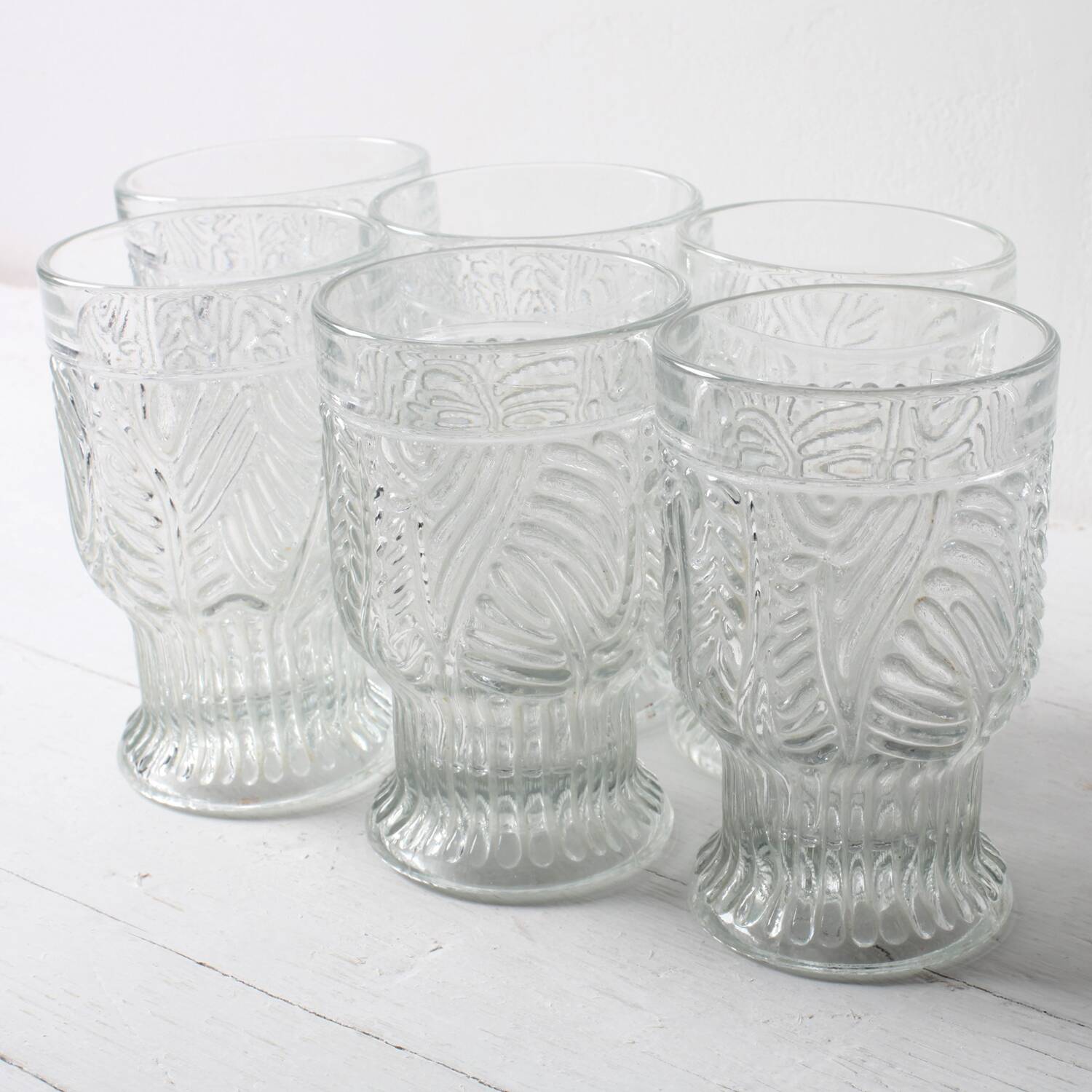 Set of 6 Mid-century Rare Pressed Glass Glasses / Libochovice / 1981