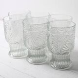 Set of 6 Mid-century Rare Pressed Glass Glasses / Libochovice / 1981