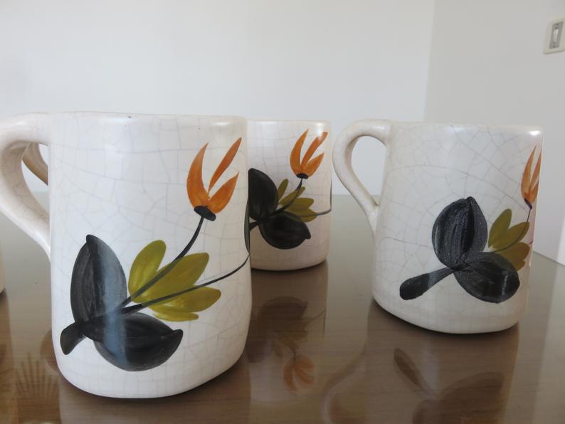 Orangeade service, floral pattern, cracked ceramic 60s