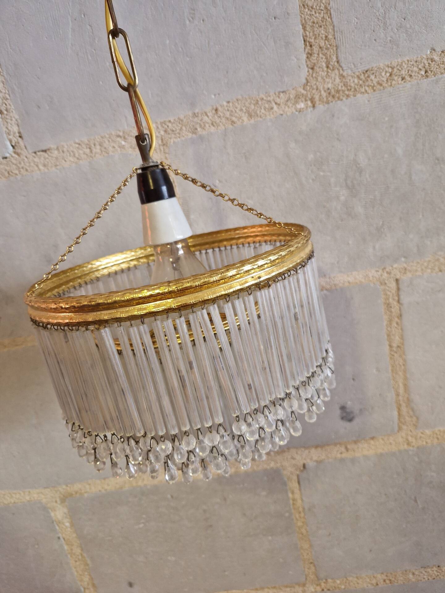 Crystal and brass cascade pendant chandelier
