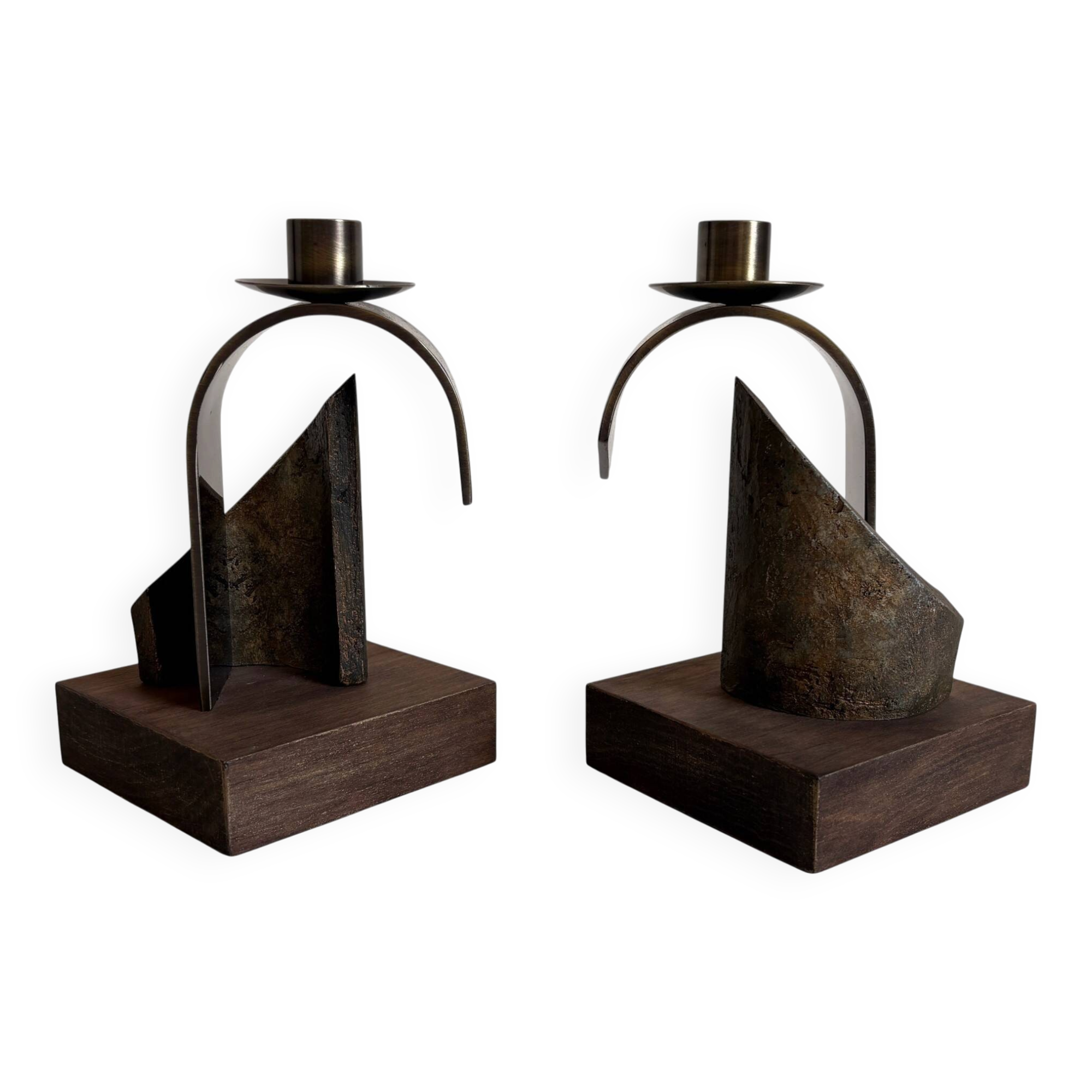 Pair of Brutalist Sculptural Candleholders by Arte Romera, Spain, 1980s