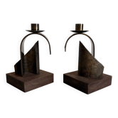 Paire de bougeoirs sculpturaux brutalistes par Arte Romera, Espagne, années 1980.