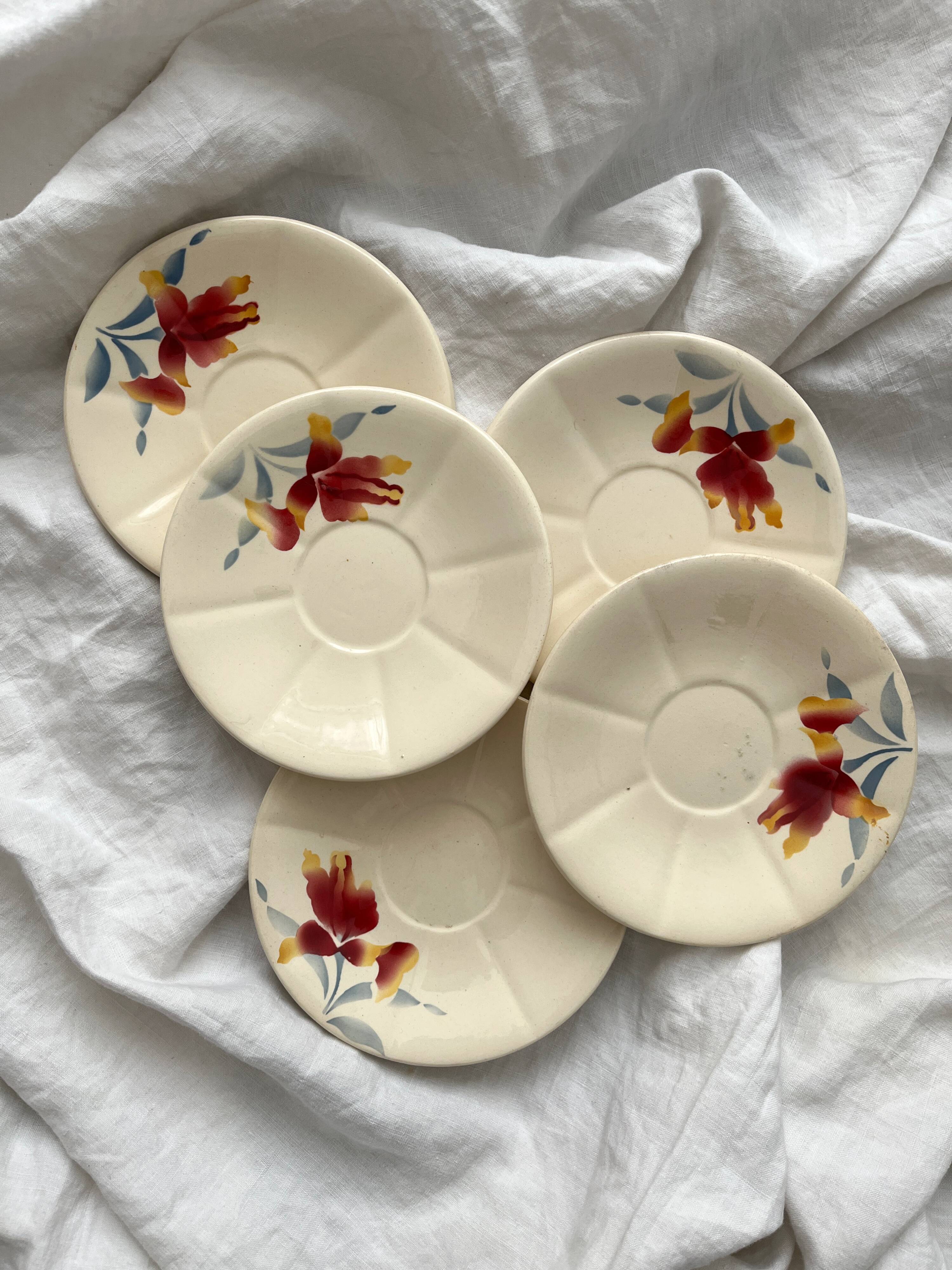 5 sous tasse à café en faïence fleurs vintage Digoin Sarreguemines 9225