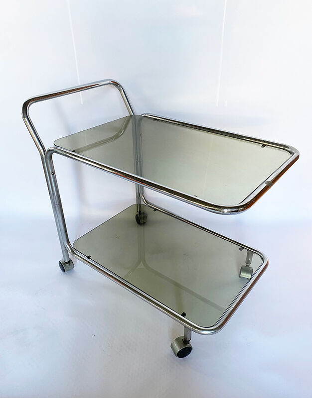 Metal and smoked glass serving trolley